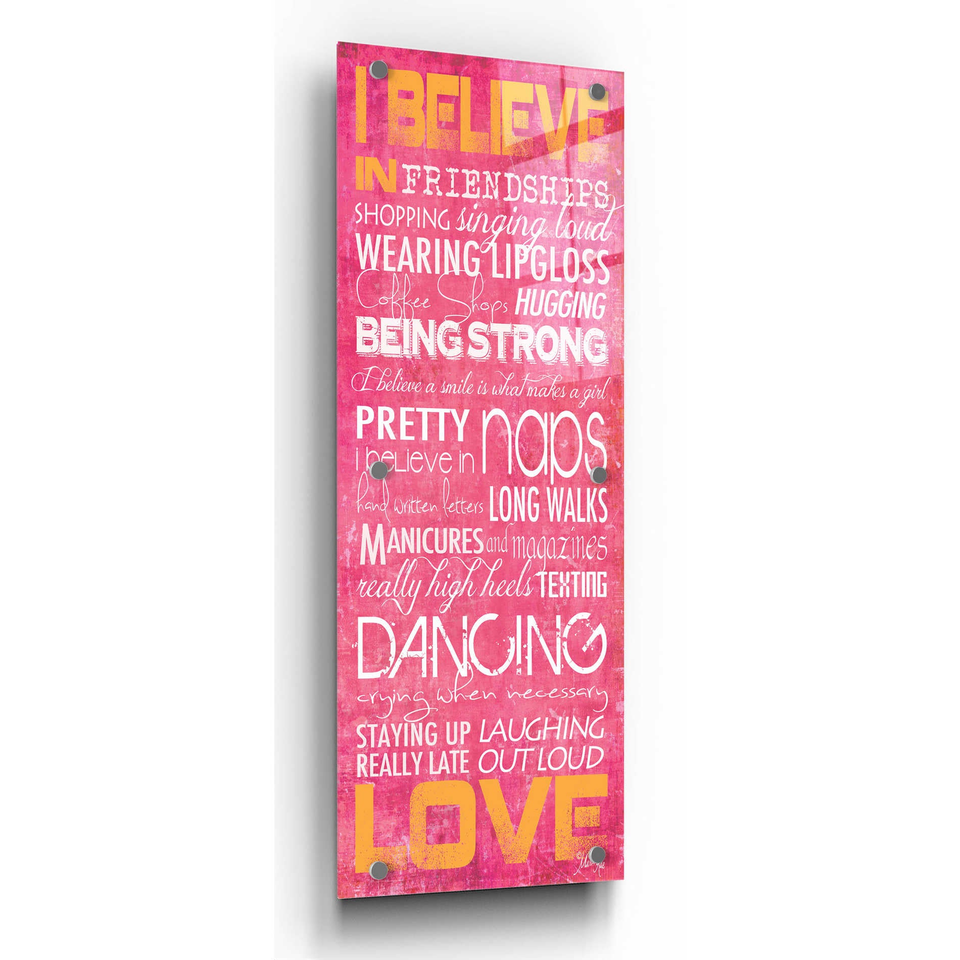 Epic Art 'I Believe in Love' by Marla Rae, Acrylic Glass Wall Art,12x36