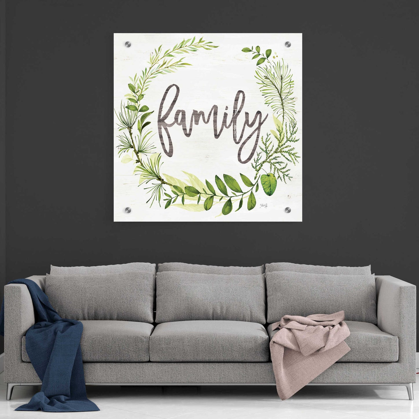 Epic Art 'Family Greenery Wreath' by Marla Rae, Acrylic Glass Wall Art,36x36