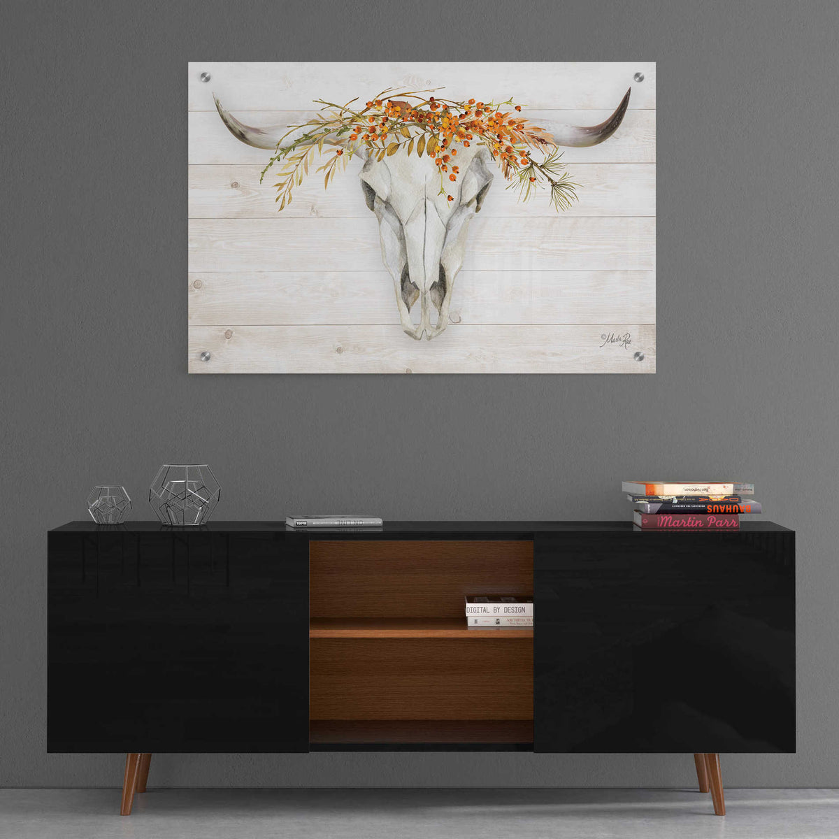 Epic Art 'Fall Steer Skull' by Marla Rae, Acrylic Glass Wall Art,36x24