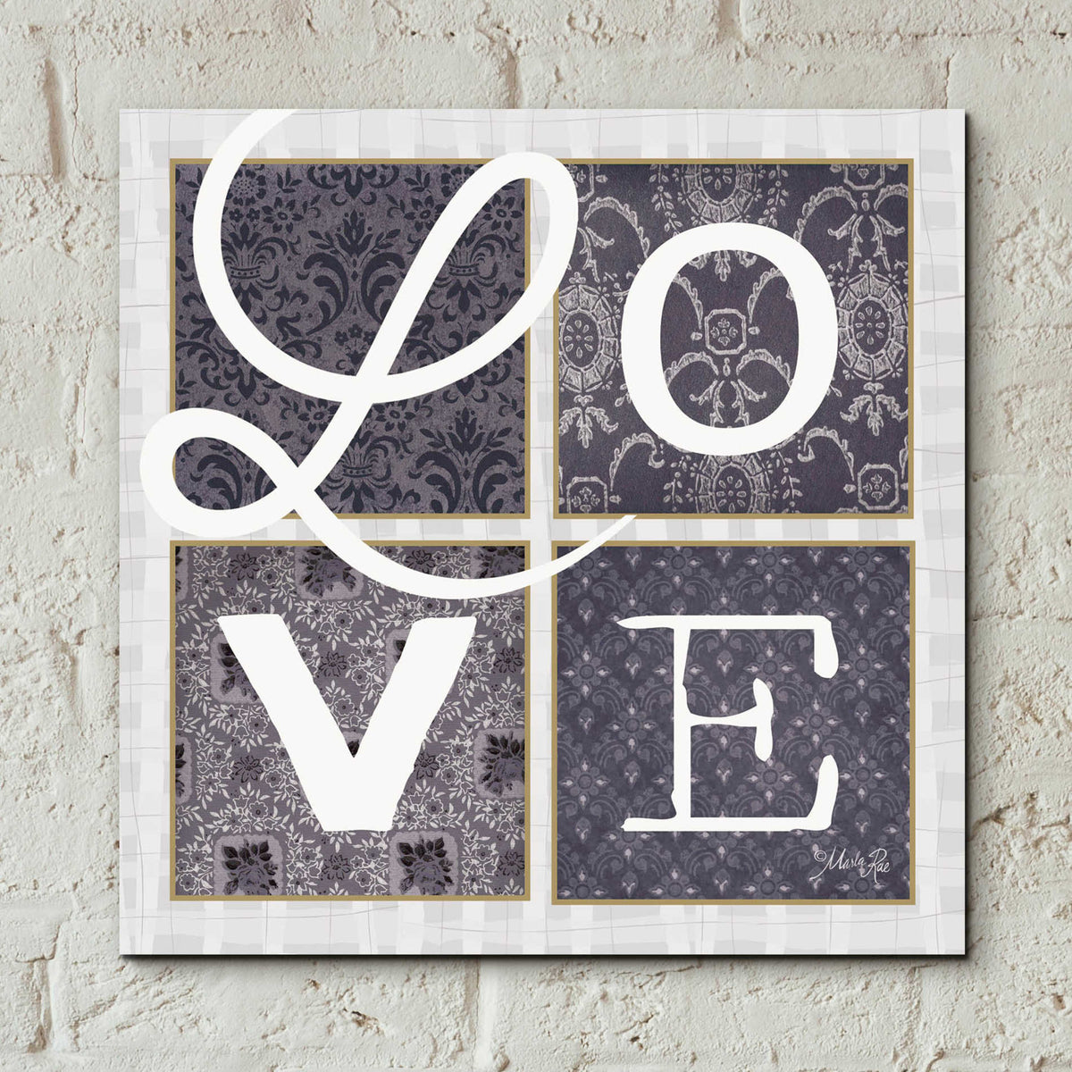 Epic Art 'LOVE Squared in Gray' by Marla Rae, Acrylic Glass Wall Art,12x12