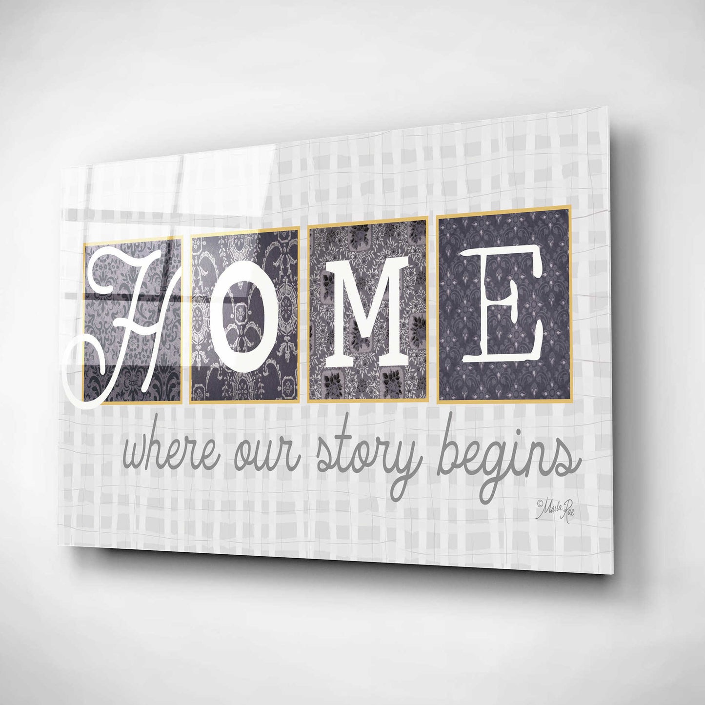 Epic Art 'Home Where Our Story Begins in Gray' by Marla Rae, Acrylic Glass Wall Art,16x12