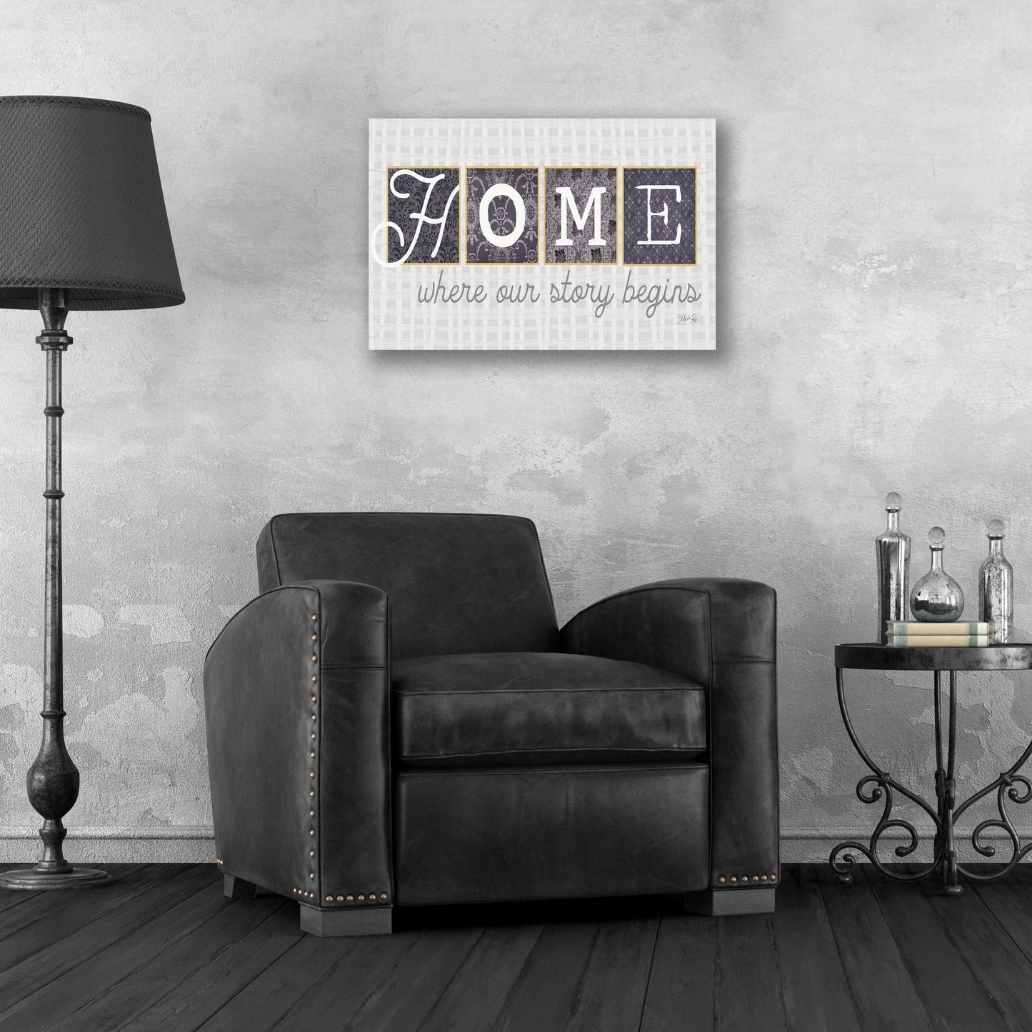 Epic Art 'Home Where Our Story Begins in Gray' by Marla Rae, Acrylic Glass Wall Art,24x16