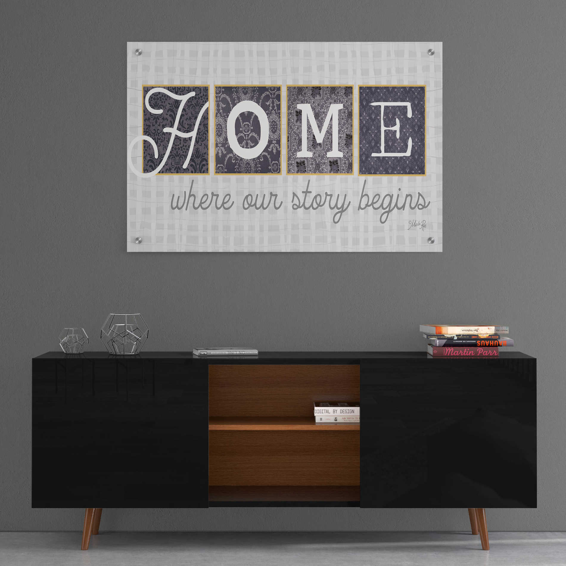 Epic Art 'Home Where Our Story Begins in Gray' by Marla Rae, Acrylic Glass Wall Art,36x24