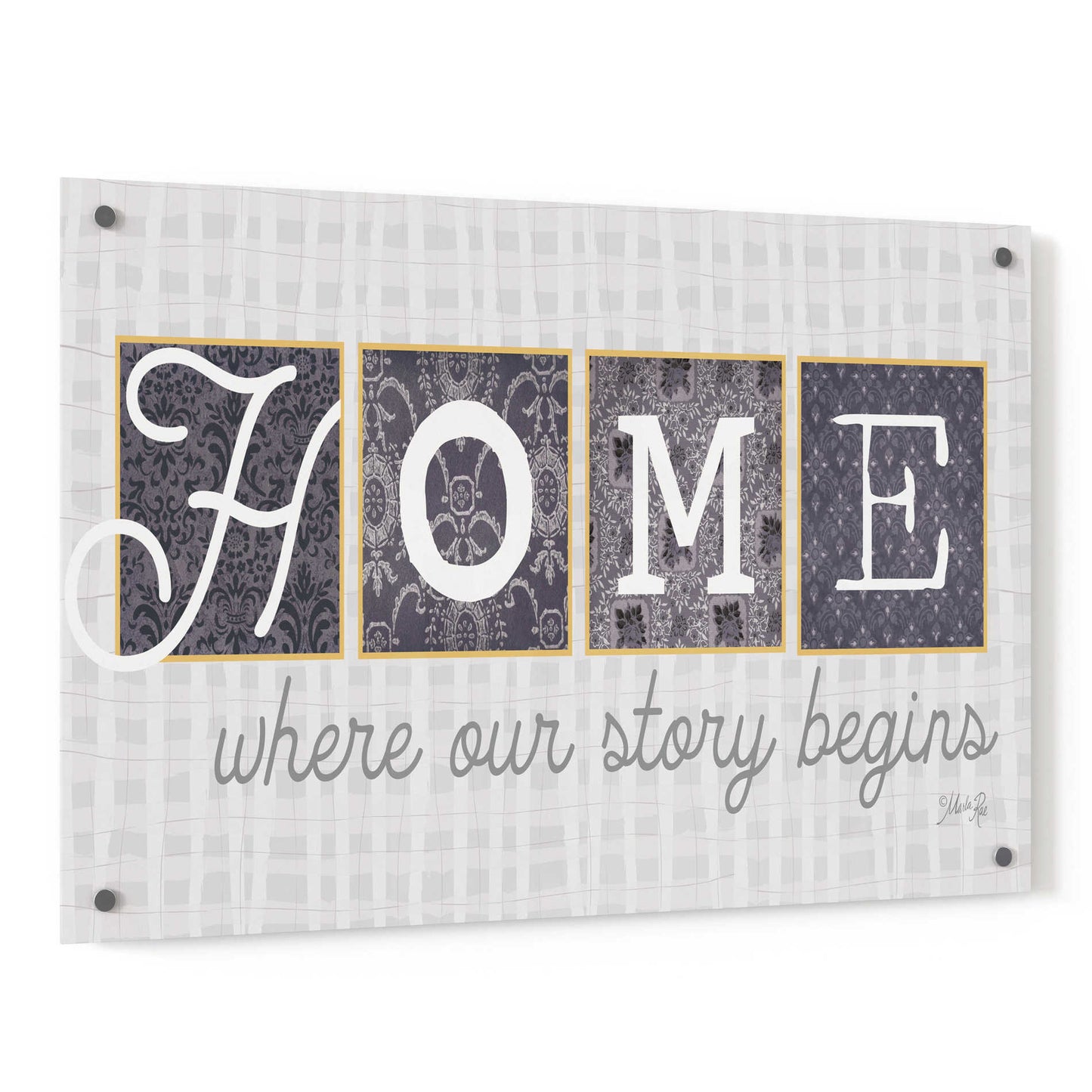 Epic Art 'Home Where Our Story Begins in Gray' by Marla Rae, Acrylic Glass Wall Art,36x24