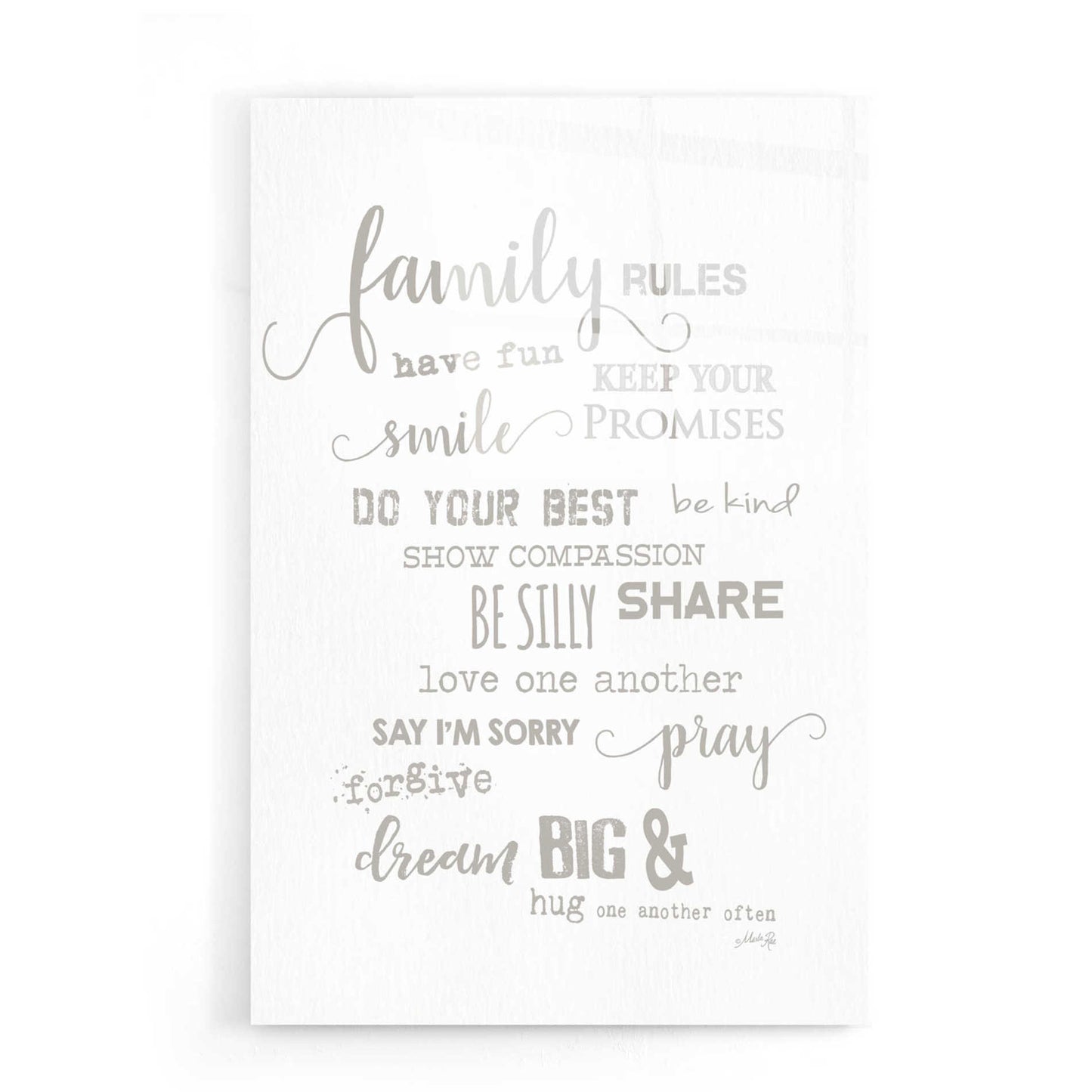 Epic Art 'Family Rules' by Marla Rae, Acrylic Glass Wall Art,16x24