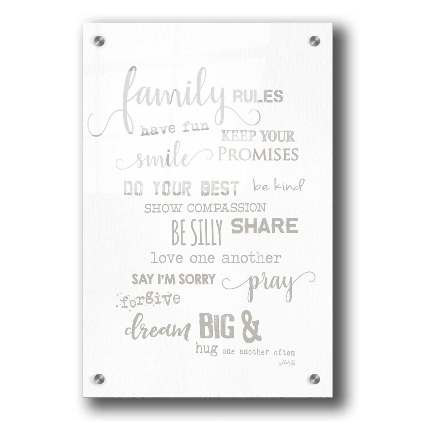 Epic Art 'Family Rules' by Marla Rae, Acrylic Glass Wall Art,24x36