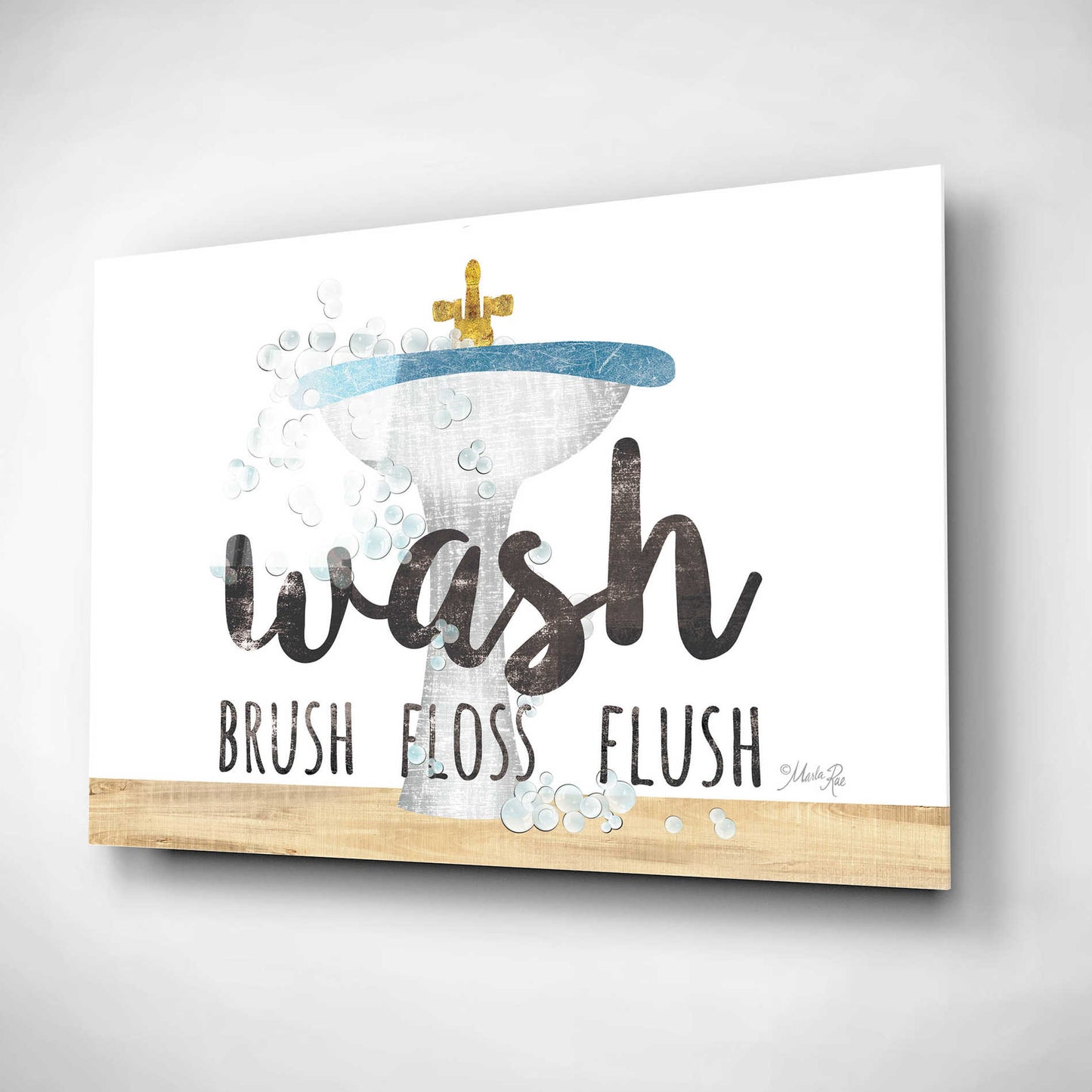 Epic Art 'Wash - Brush - Floss - Flush' by Marla Rae, Acrylic Glass Wall Art,16x12