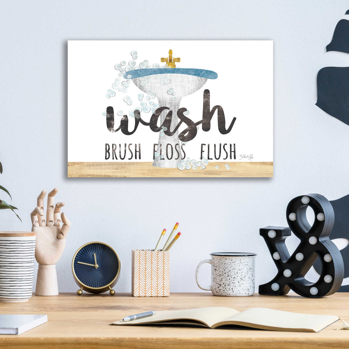 Epic Art 'Wash - Brush - Floss - Flush' by Marla Rae, Acrylic Glass Wall Art,16x12