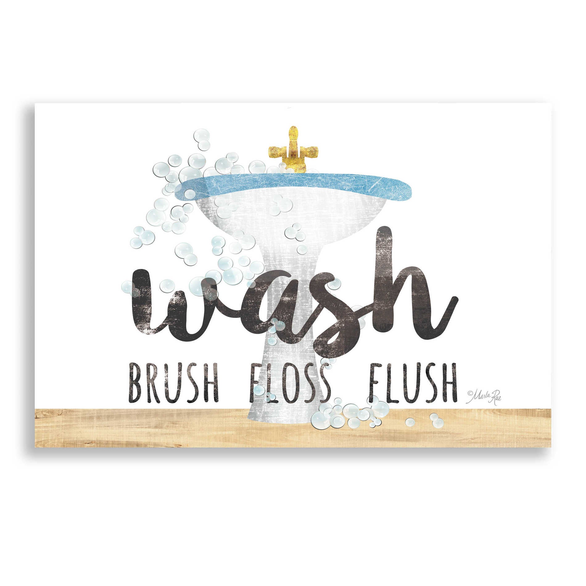Epic Art 'Wash - Brush - Floss - Flush' by Marla Rae, Acrylic Glass Wall Art,16x12