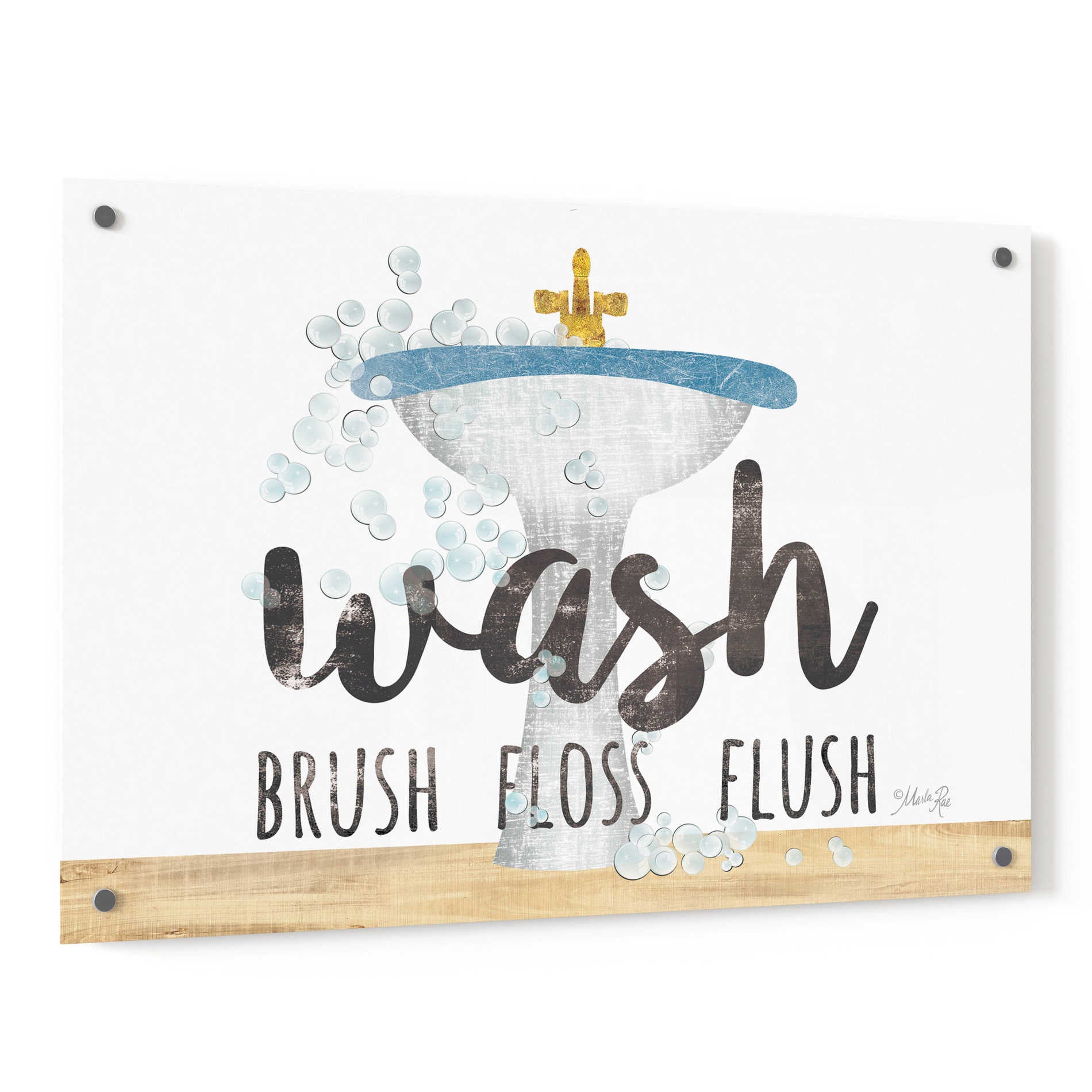 Epic Art 'Wash - Brush - Floss - Flush' by Marla Rae, Acrylic Glass Wall Art,36x24