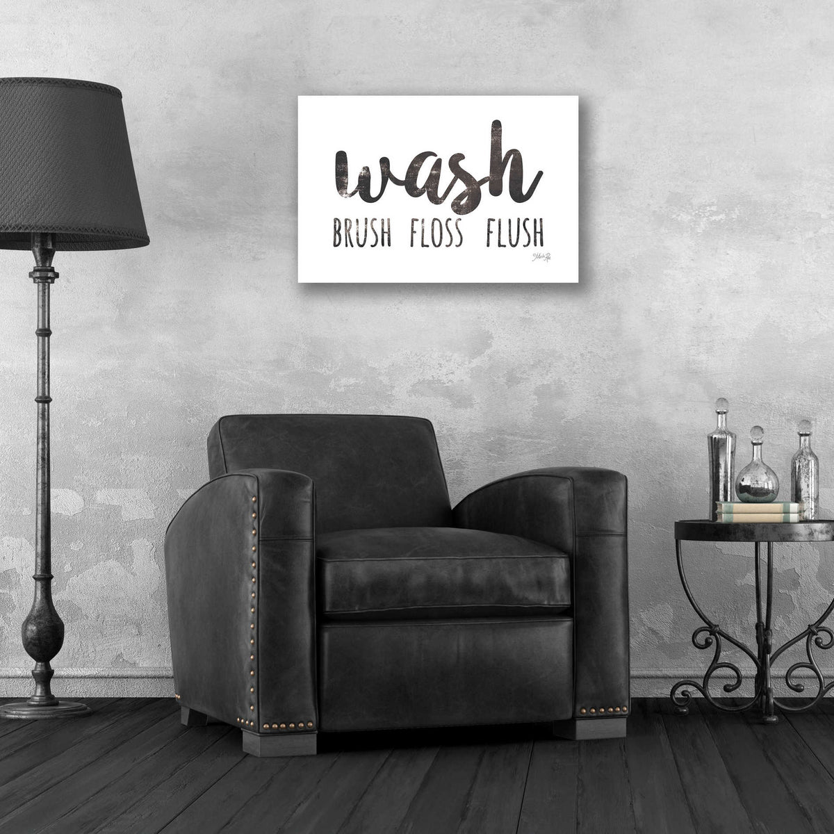Epic Art 'Wash - Brush - Floss - Flush Sign' by Marla Rae, Acrylic Glass Wall Art,24x16