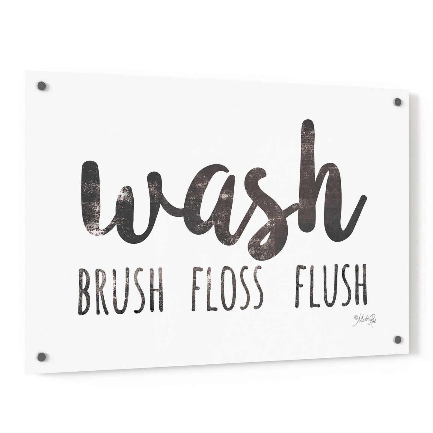Epic Art 'Wash - Brush - Floss - Flush Sign' by Marla Rae, Acrylic Glass Wall Art,36x24