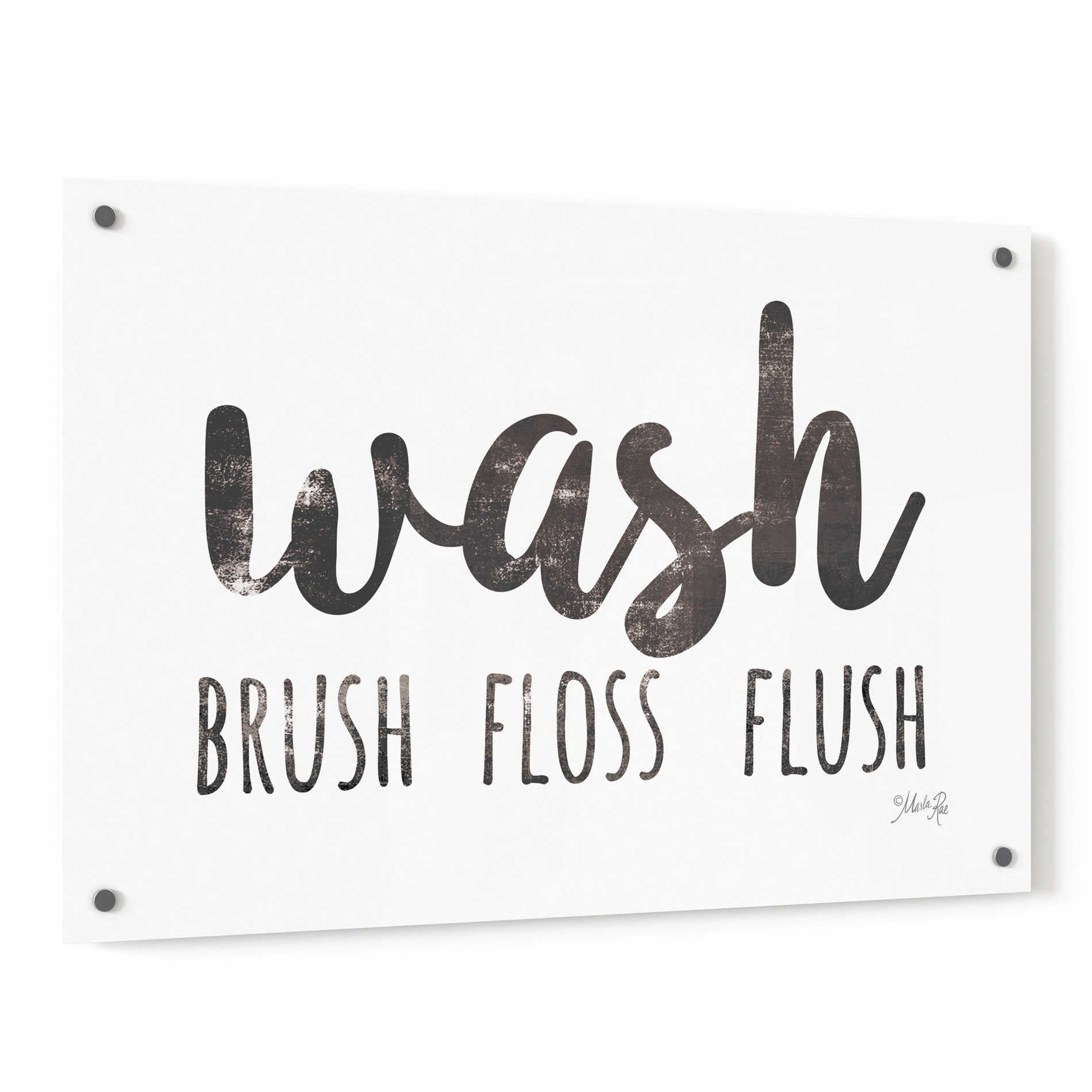Epic Art 'Wash - Brush - Floss - Flush Sign' by Marla Rae, Acrylic Glass Wall Art,36x24