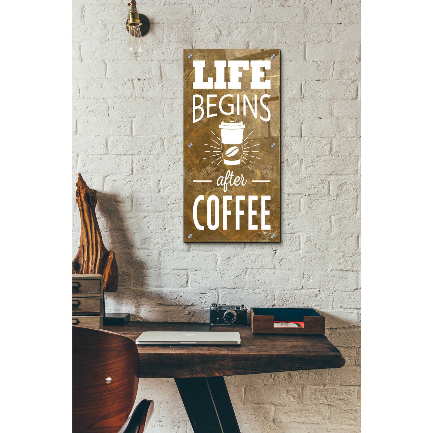 Epic Art 'Life Begins After Coffee' by Marla Rae, Acrylic Glass Wall Art,12x24