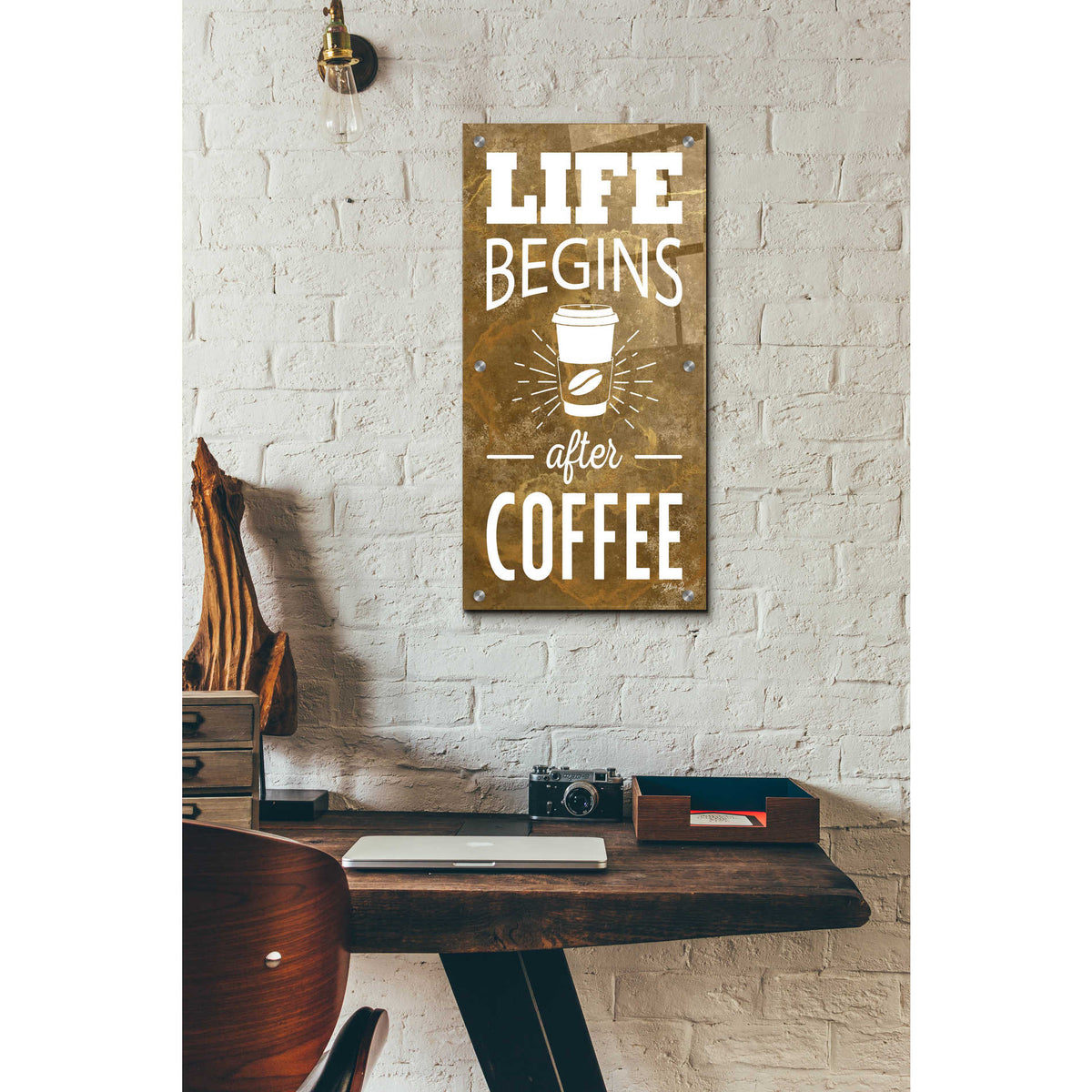 Epic Art 'Life Begins After Coffee' by Marla Rae, Acrylic Glass Wall Art,12x24