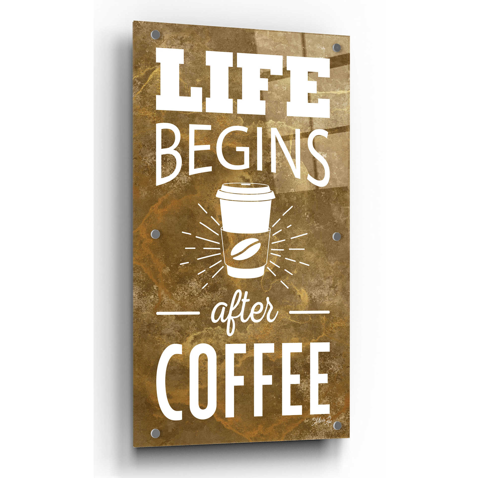 Epic Art 'Life Begins After Coffee' by Marla Rae, Acrylic Glass Wall Art,12x24