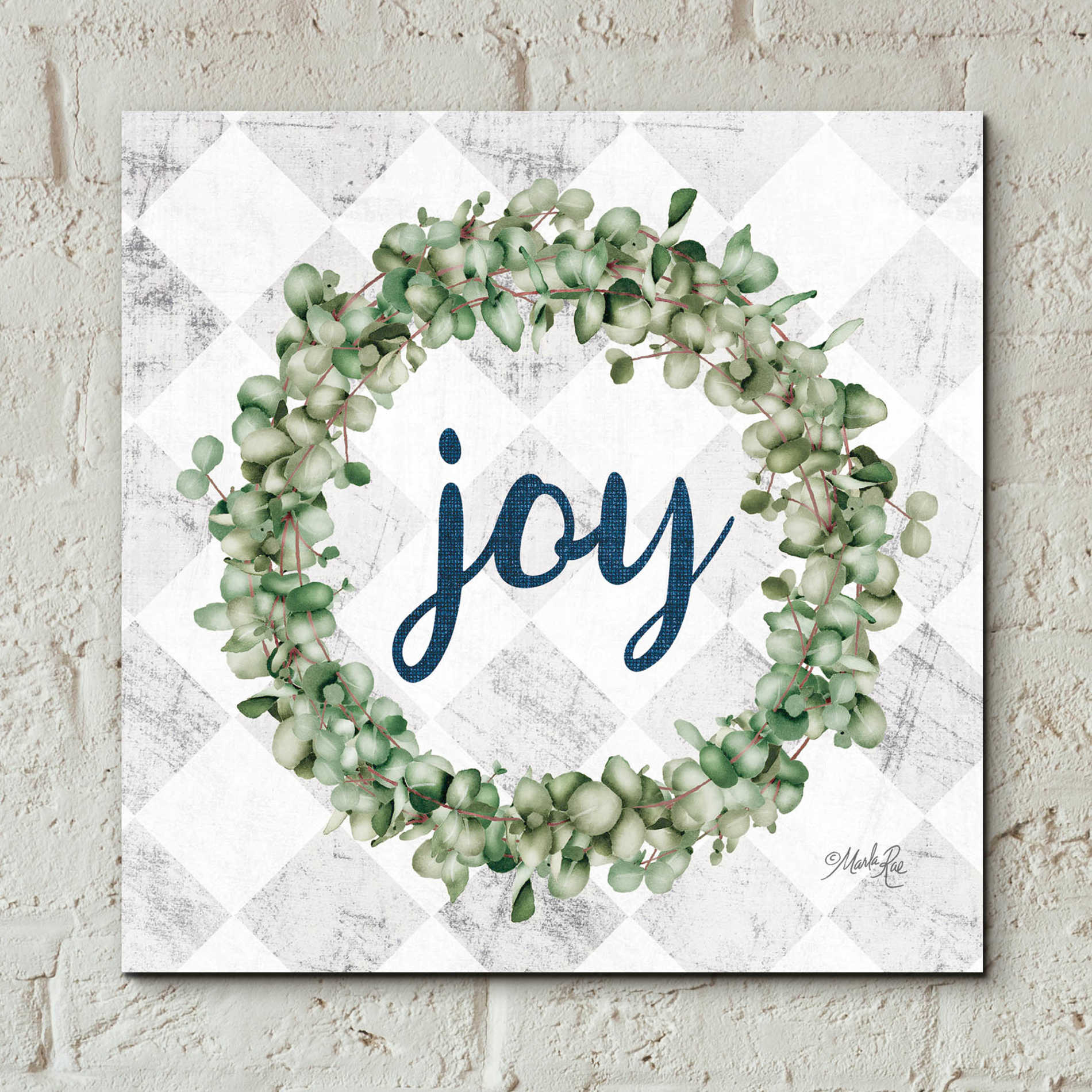 Epic Art 'Joy Eucalyptus Wreath' by Marla Rae, Acrylic Glass Wall Art,12x12