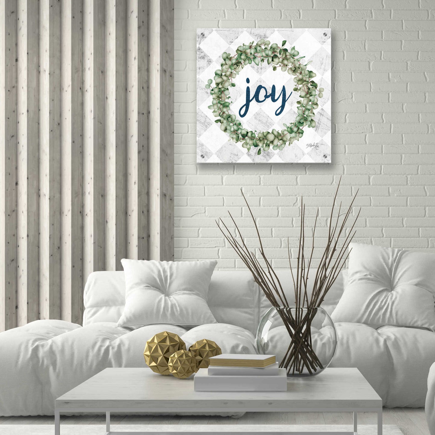 Epic Art 'Joy Eucalyptus Wreath' by Marla Rae, Acrylic Glass Wall Art,24x24