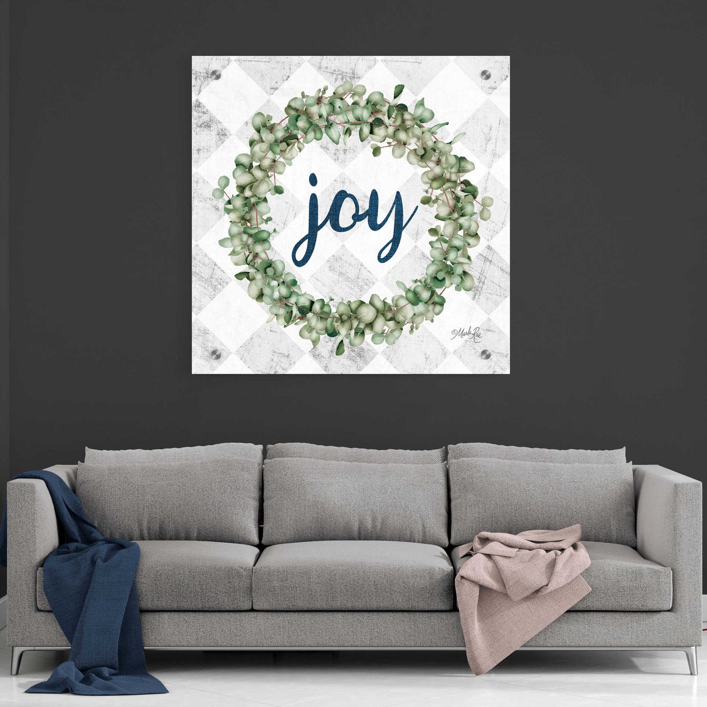 Epic Art 'Joy Eucalyptus Wreath' by Marla Rae, Acrylic Glass Wall Art,36x36