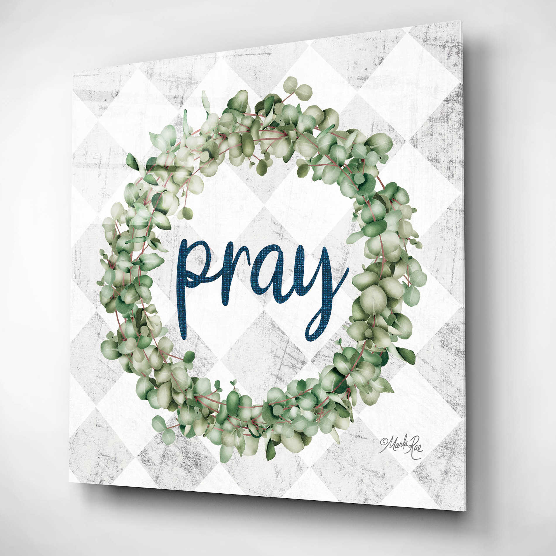 Epic Art 'Pray Eucalyptus Wreath' by Marla Rae, Acrylic Glass Wall Art,12x12