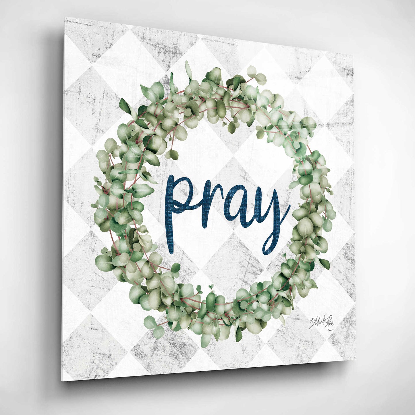 Epic Art 'Pray Eucalyptus Wreath' by Marla Rae, Acrylic Glass Wall Art,12x12