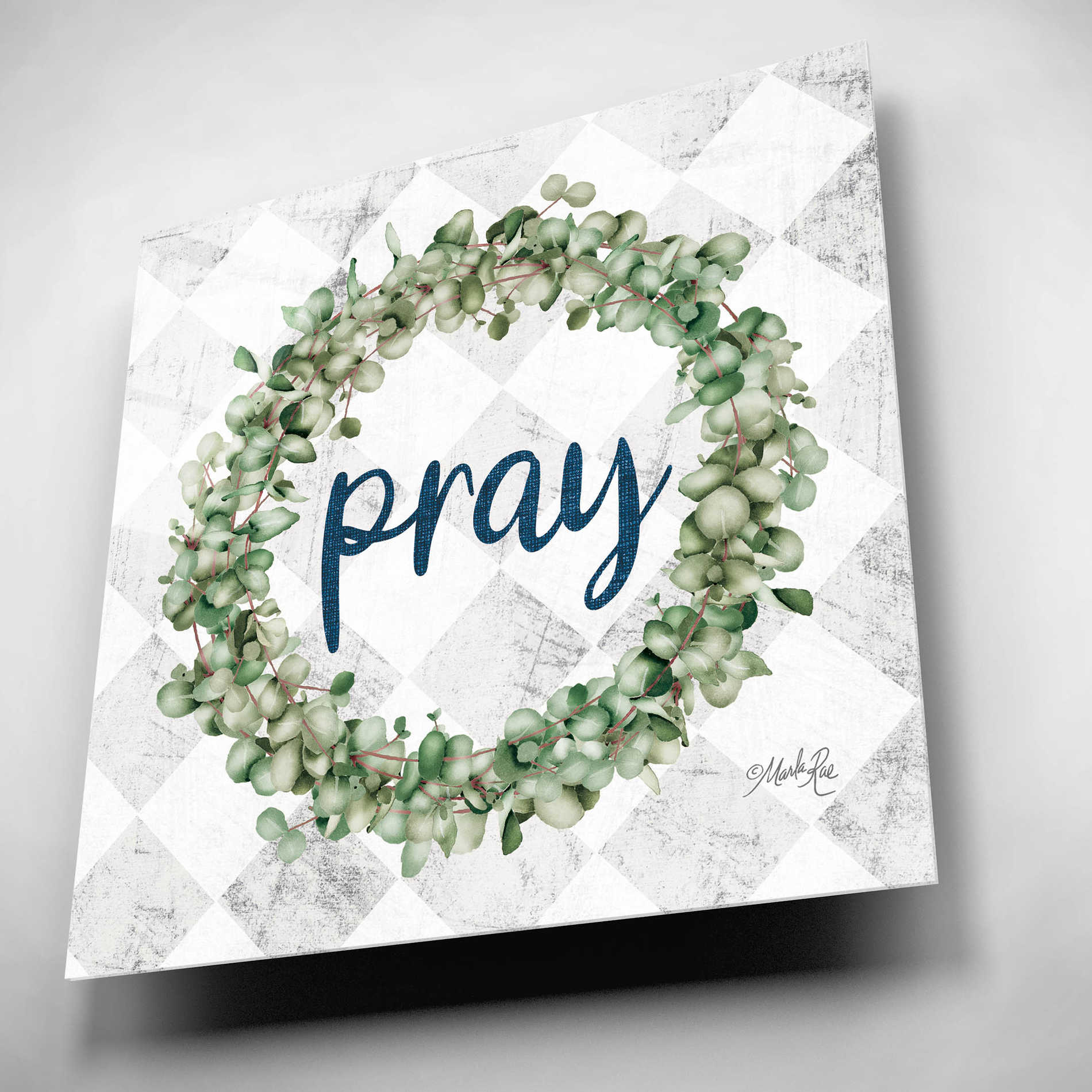 Epic Art 'Pray Eucalyptus Wreath' by Marla Rae, Acrylic Glass Wall Art,12x12