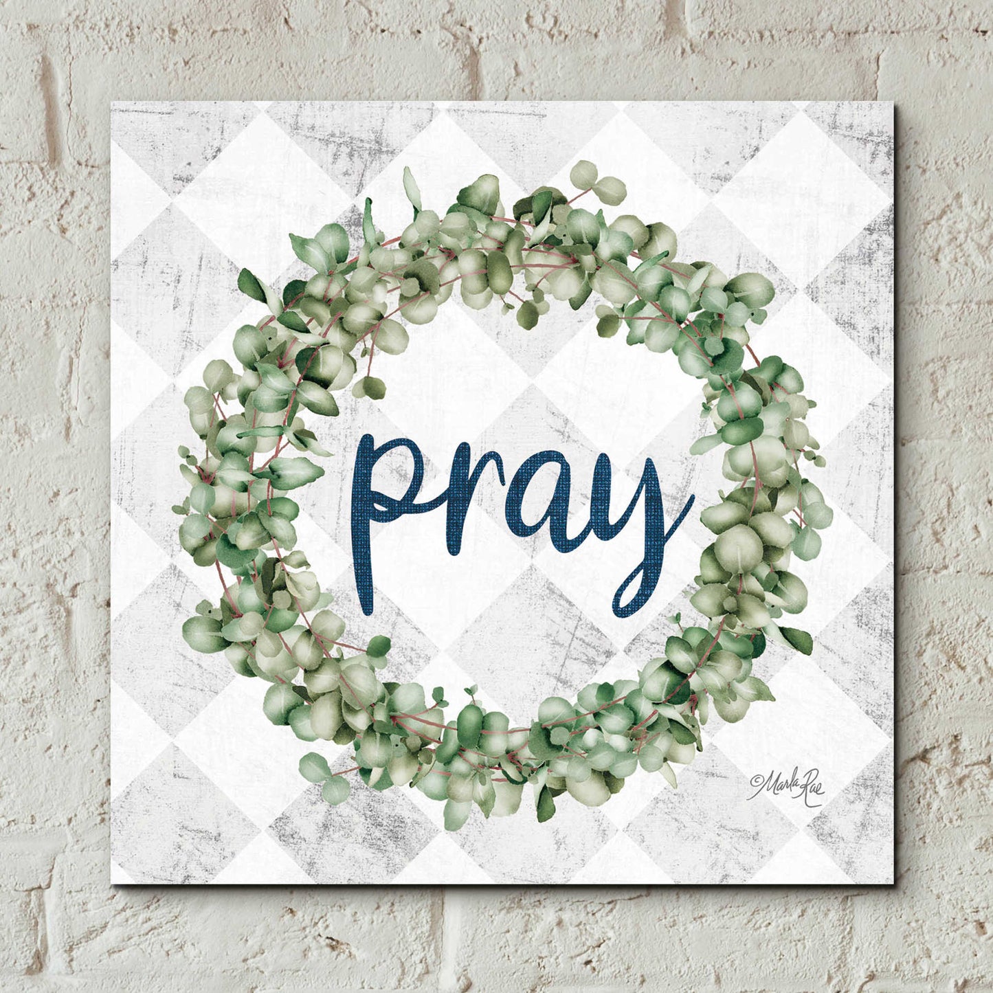 Epic Art 'Pray Eucalyptus Wreath' by Marla Rae, Acrylic Glass Wall Art,12x12