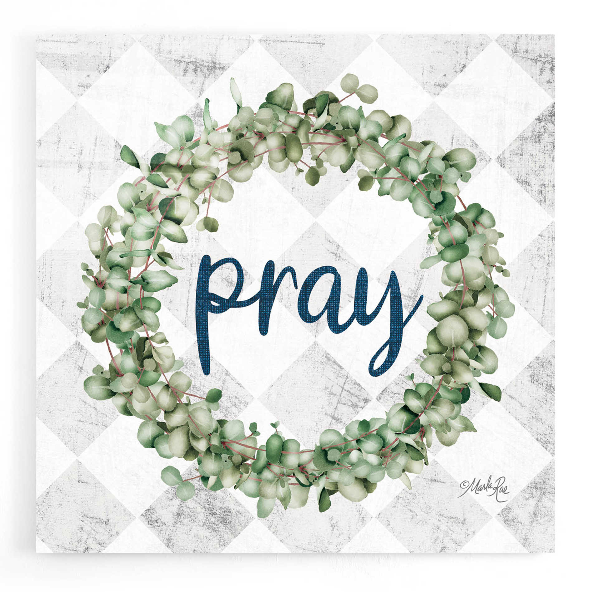 Epic Art 'Pray Eucalyptus Wreath' by Marla Rae, Acrylic Glass Wall Art,12x12