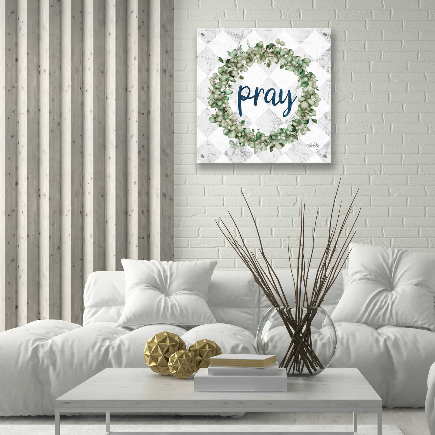 Epic Art 'Pray Eucalyptus Wreath' by Marla Rae, Acrylic Glass Wall Art,24x24