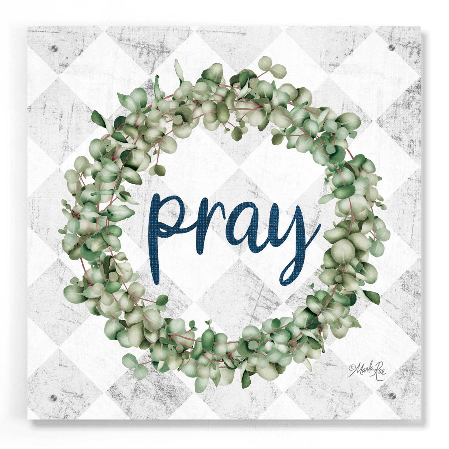 Epic Art 'Pray Eucalyptus Wreath' by Marla Rae, Acrylic Glass Wall Art,24x24