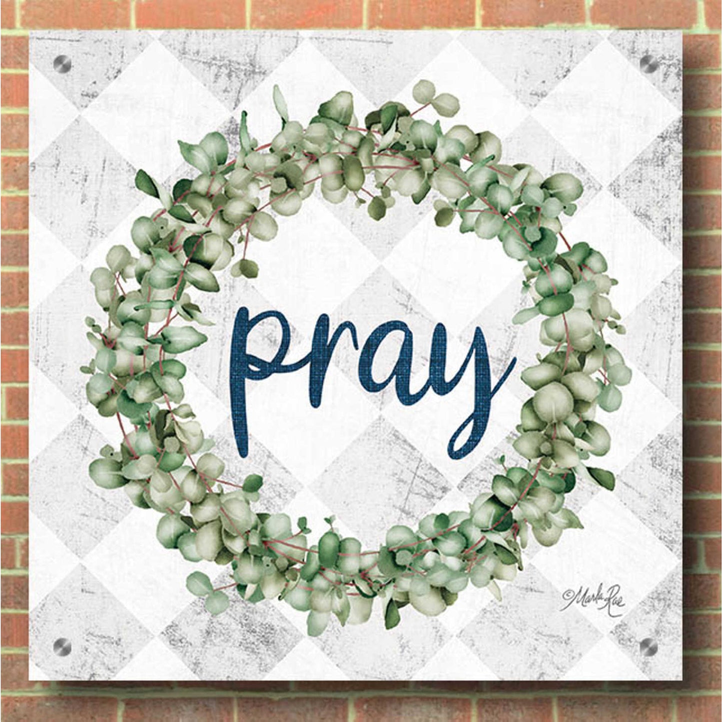 Epic Art 'Pray Eucalyptus Wreath' by Marla Rae, Acrylic Glass Wall Art,36x36