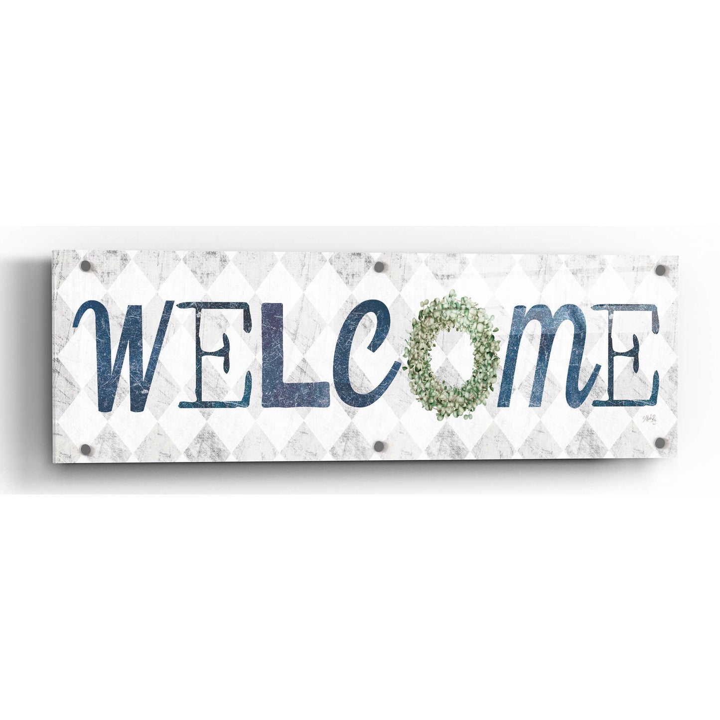 Epic Art 'Welcome with Eucalyptus Wreath I' by Marla Rae, Acrylic Glass Wall Art,36x12