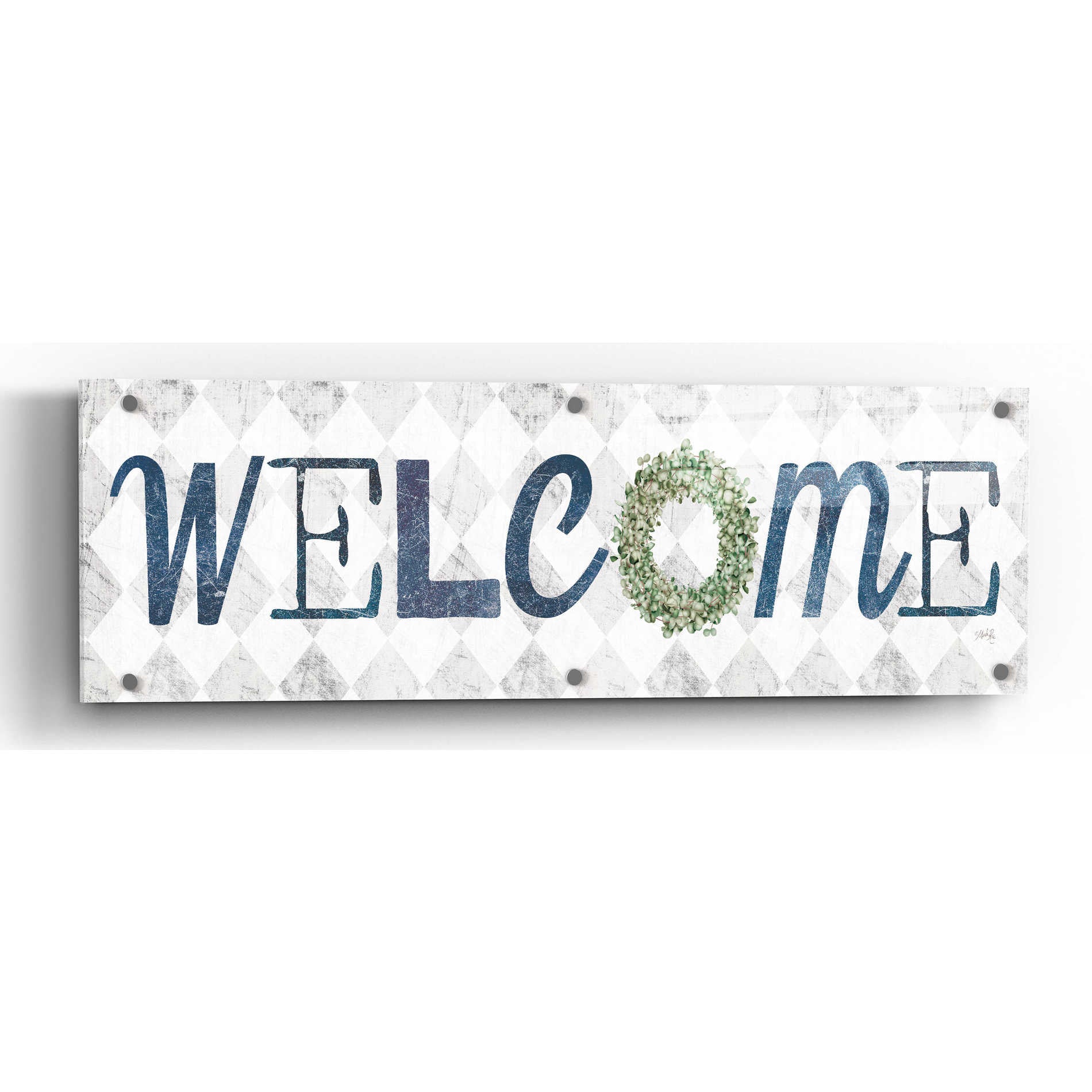 Epic Art 'Welcome with Eucalyptus Wreath I' by Marla Rae, Acrylic Glass Wall Art,48x16