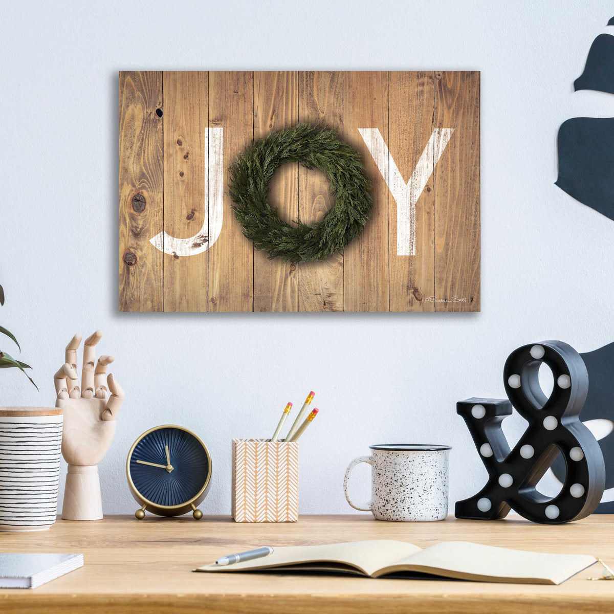 Epic Art 'Joy Cedar Wreath' by Susan Ball, Acrylic Glass Wall Art,16x12