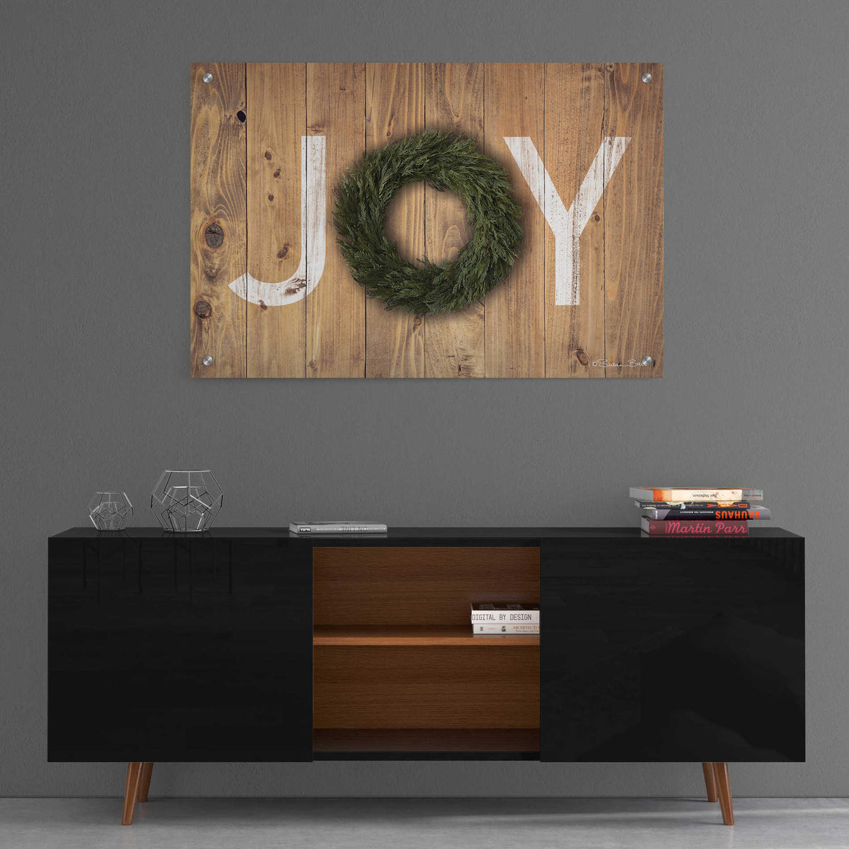 Epic Art 'Joy Cedar Wreath' by Susan Ball, Acrylic Glass Wall Art,36x24