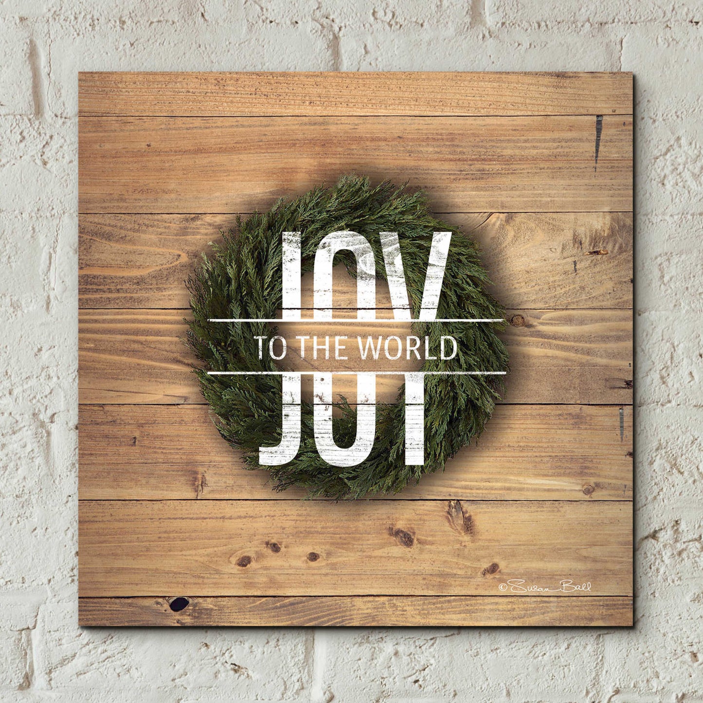 Epic Art 'Joy to the World with Wreath' by Susan Ball, Acrylic Glass Wall Art,12x12