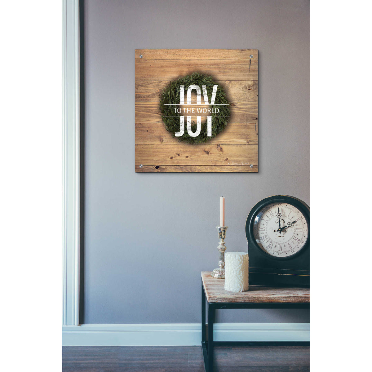 Epic Art 'Joy to the World with Wreath' by Susan Ball, Acrylic Glass Wall Art,24x24
