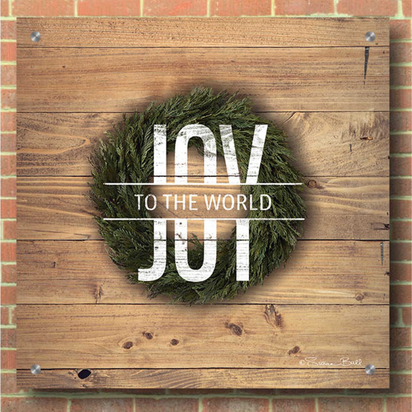 Epic Art 'Joy to the World with Wreath' by Susan Ball, Acrylic Glass Wall Art,36x36