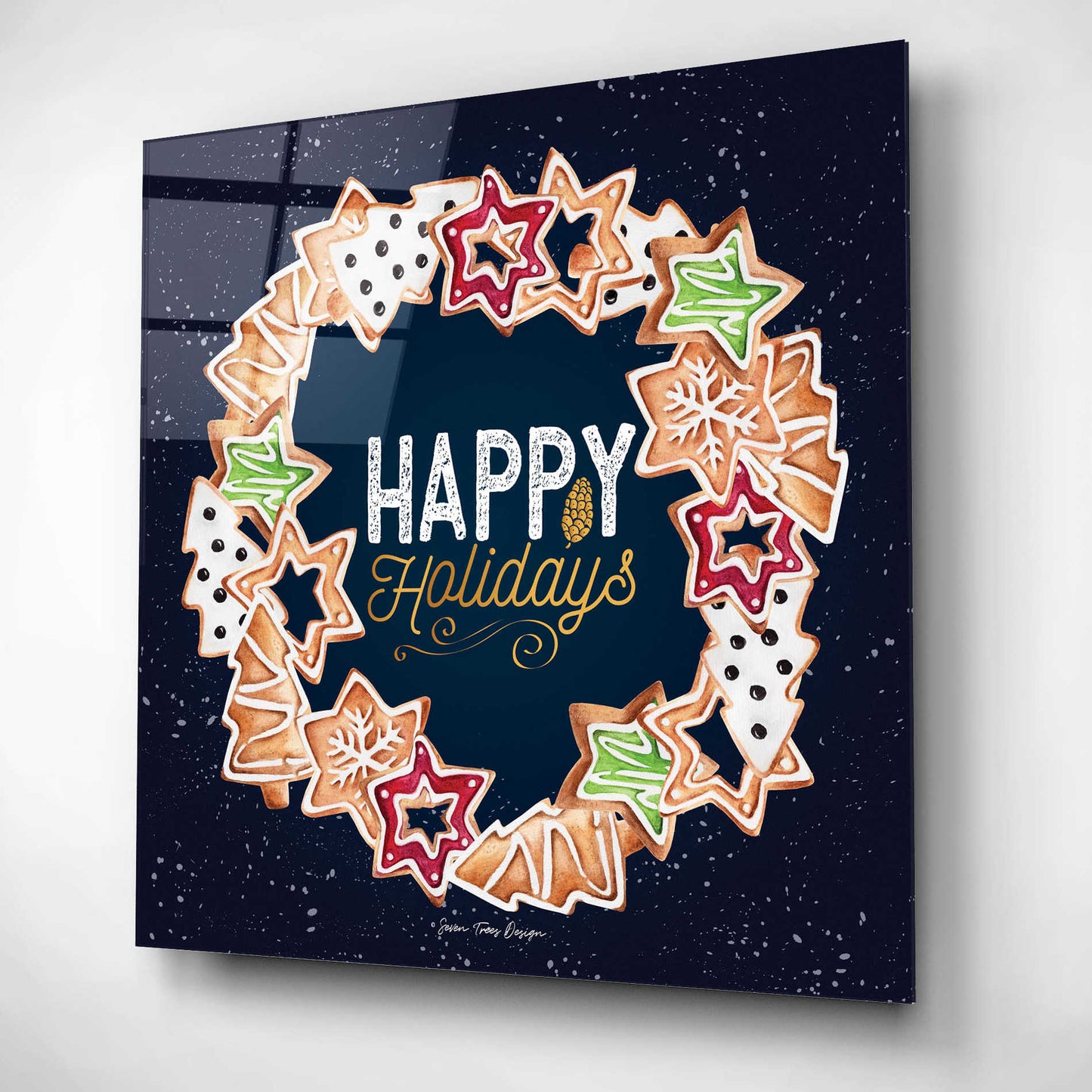 Epic Art 'Gingerbread Happy Holidays Wreath' by Seven Trees Design, Acrylic Glass Wall Art,12x12