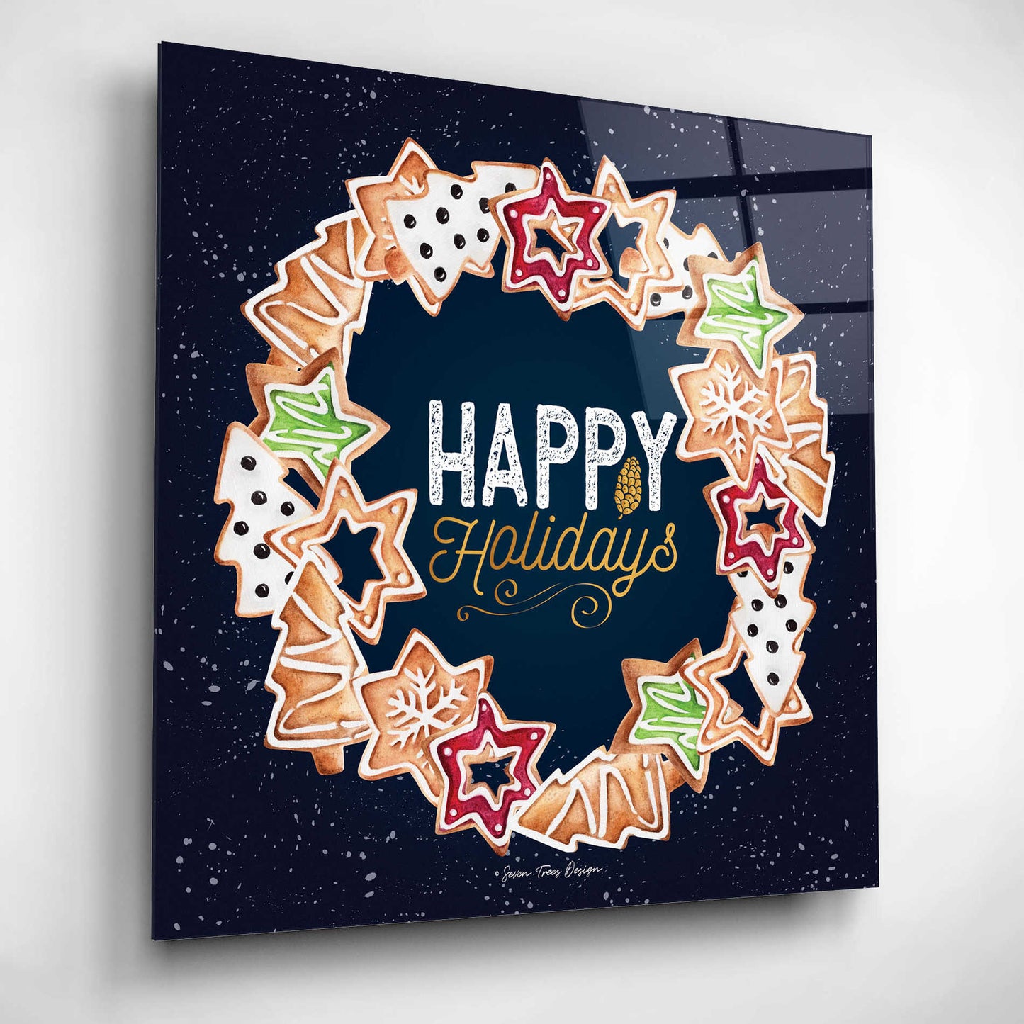 Epic Art 'Gingerbread Happy Holidays Wreath' by Seven Trees Design, Acrylic Glass Wall Art,12x12