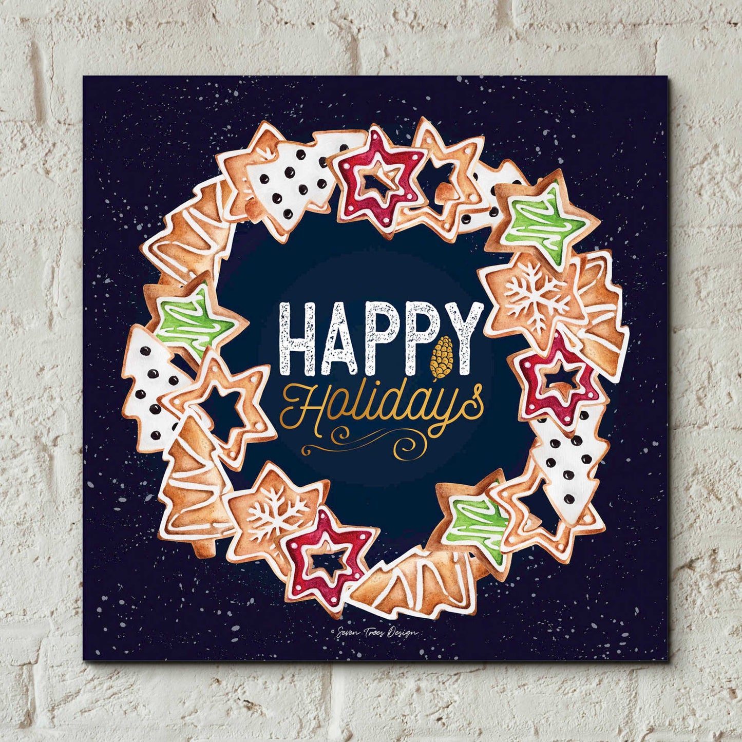 Epic Art 'Gingerbread Happy Holidays Wreath' by Seven Trees Design, Acrylic Glass Wall Art,12x12