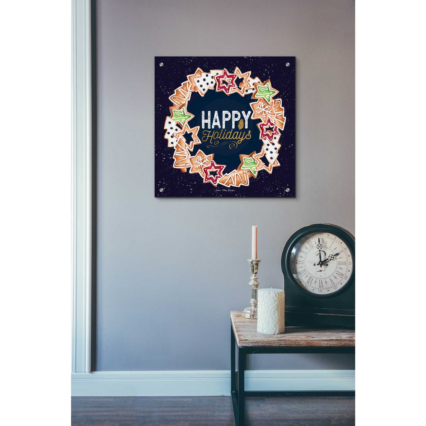 Epic Art 'Gingerbread Happy Holidays Wreath' by Seven Trees Design, Acrylic Glass Wall Art,24x24