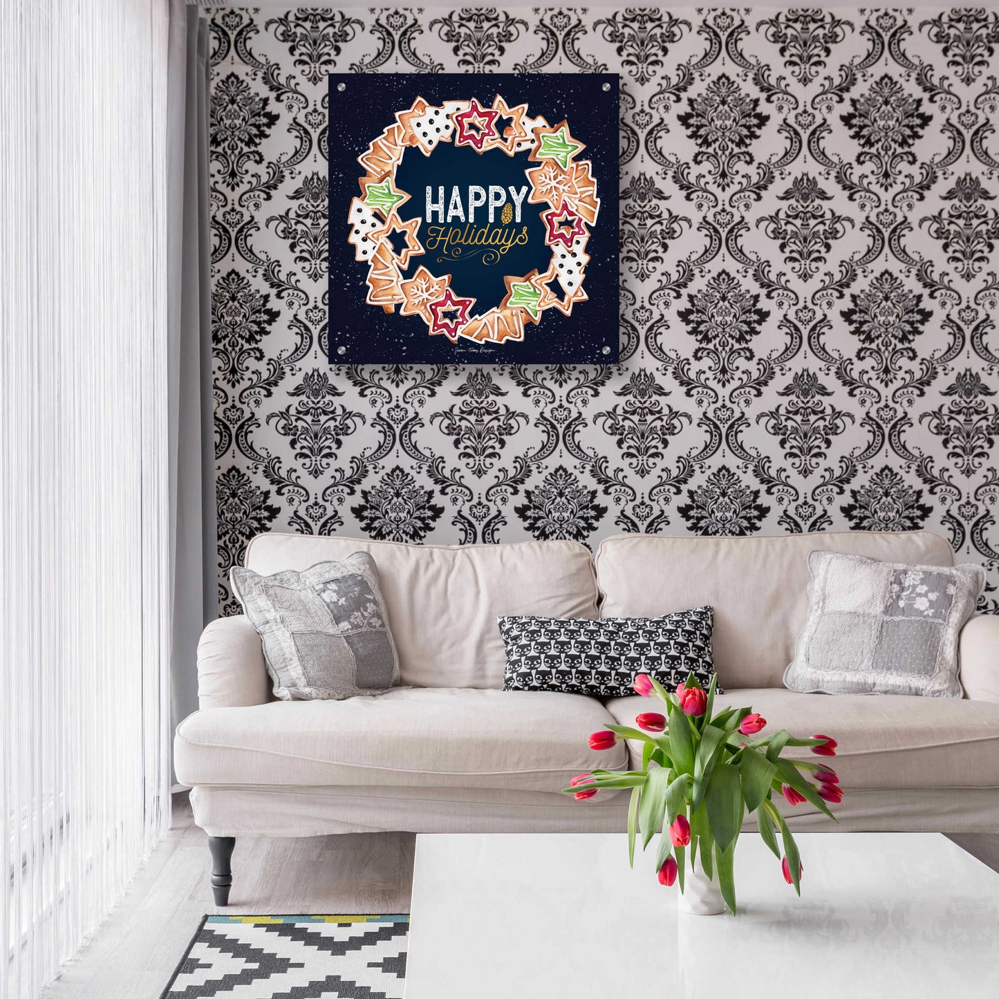 Epic Art 'Gingerbread Happy Holidays Wreath' by Seven Trees Design, Acrylic Glass Wall Art,24x24