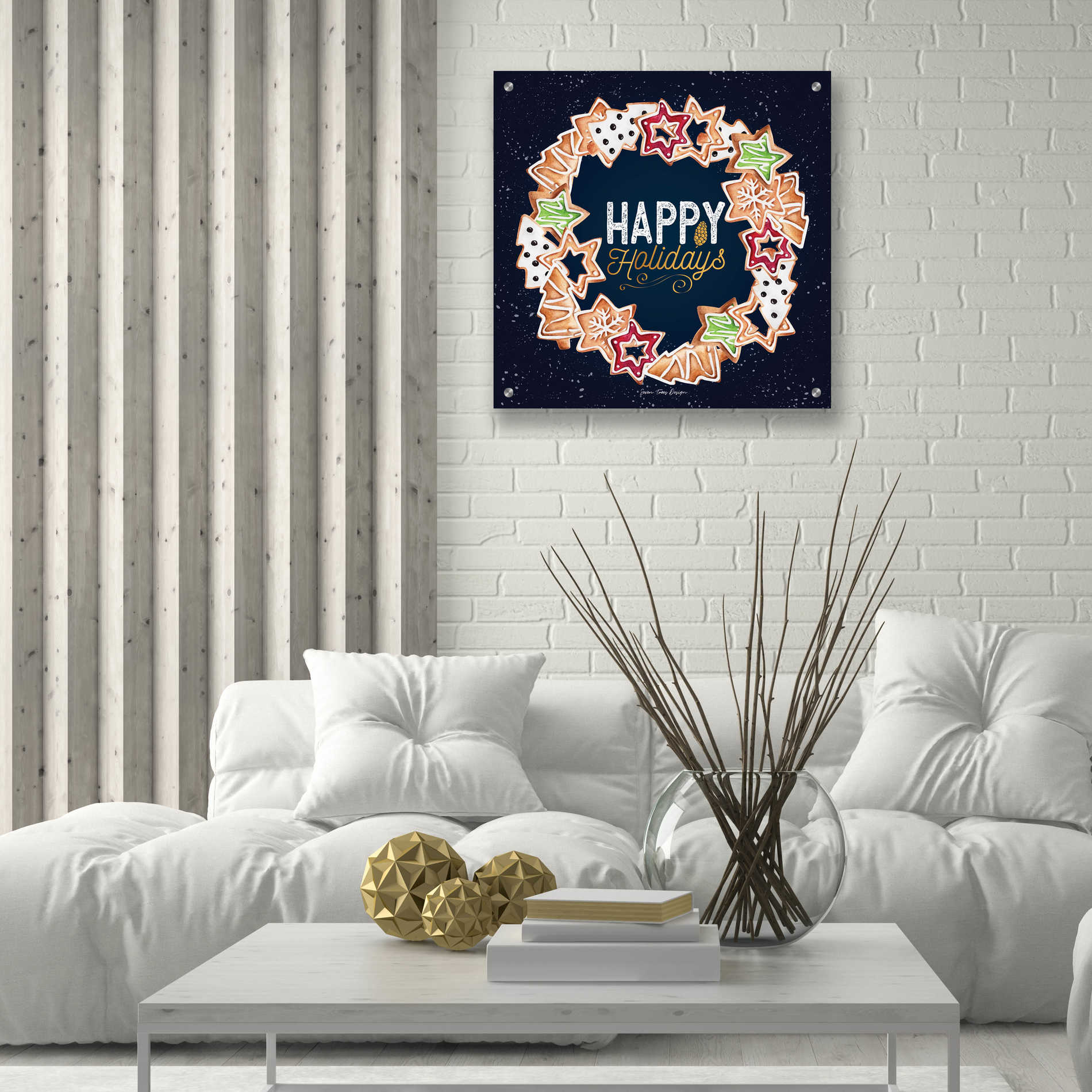 Epic Art 'Gingerbread Happy Holidays Wreath' by Seven Trees Design, Acrylic Glass Wall Art,24x24