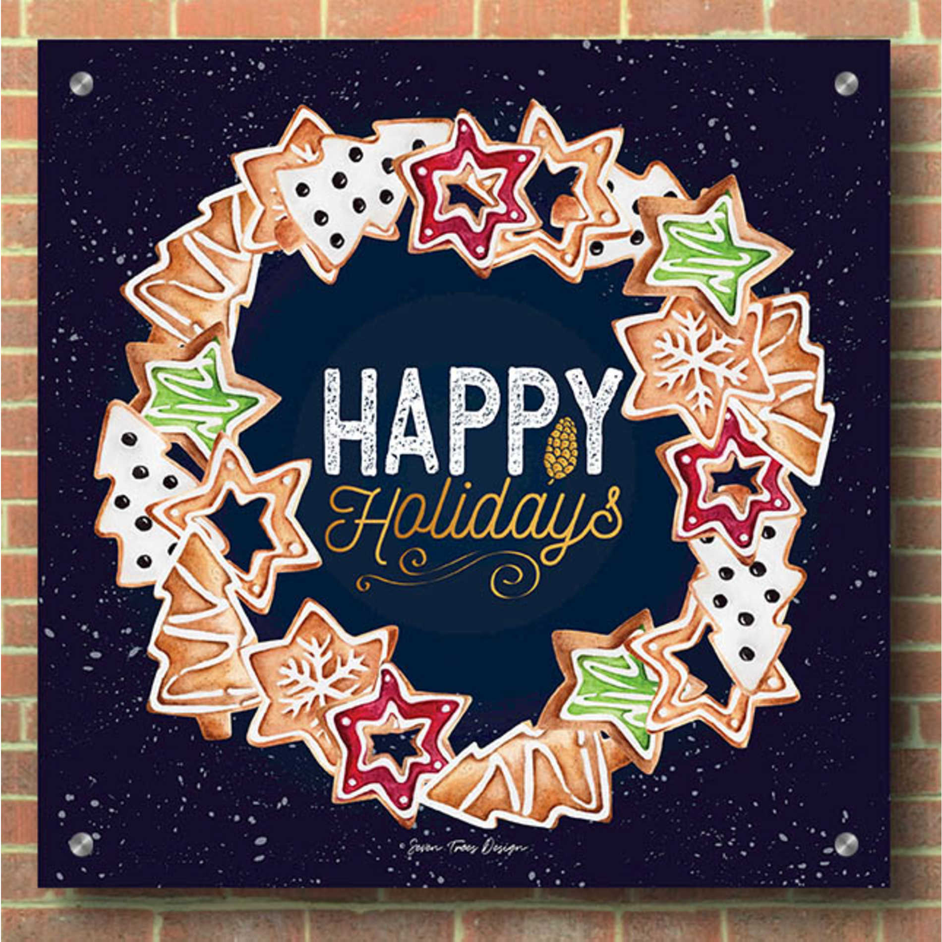 Epic Art 'Gingerbread Happy Holidays Wreath' by Seven Trees Design, Acrylic Glass Wall Art,36x36