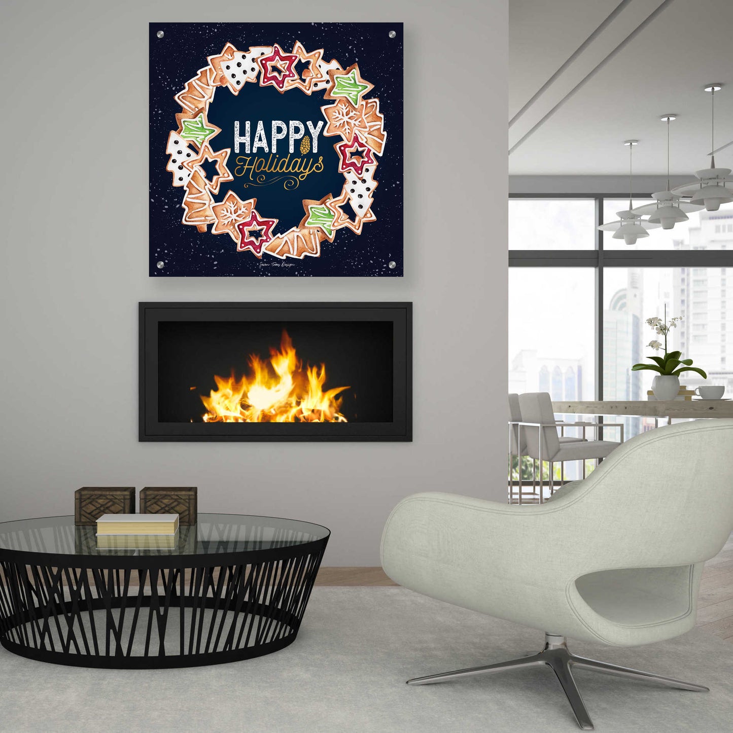 Epic Art 'Gingerbread Happy Holidays Wreath' by Seven Trees Design, Acrylic Glass Wall Art,36x36