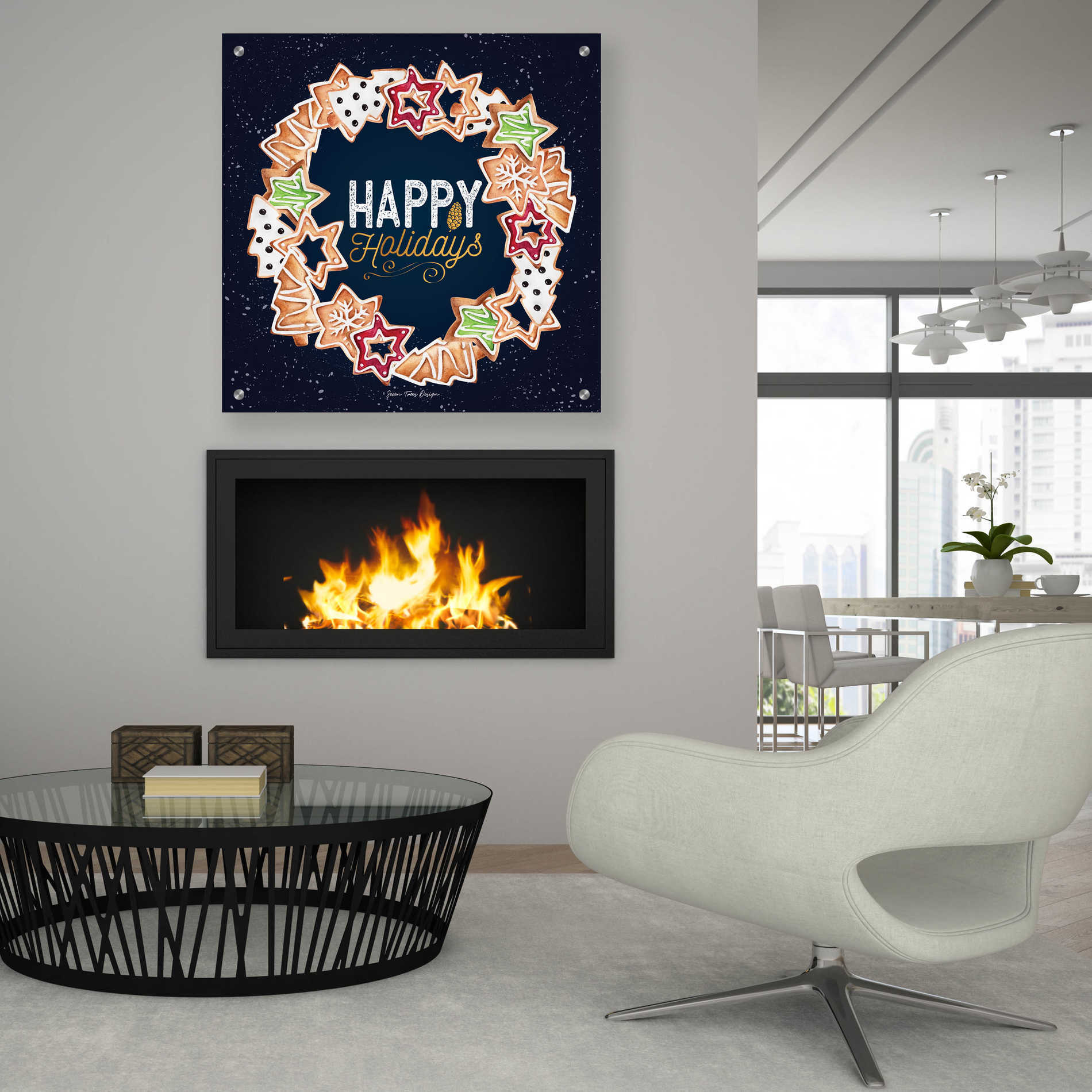 Epic Art 'Gingerbread Happy Holidays Wreath' by Seven Trees Design, Acrylic Glass Wall Art,36x36