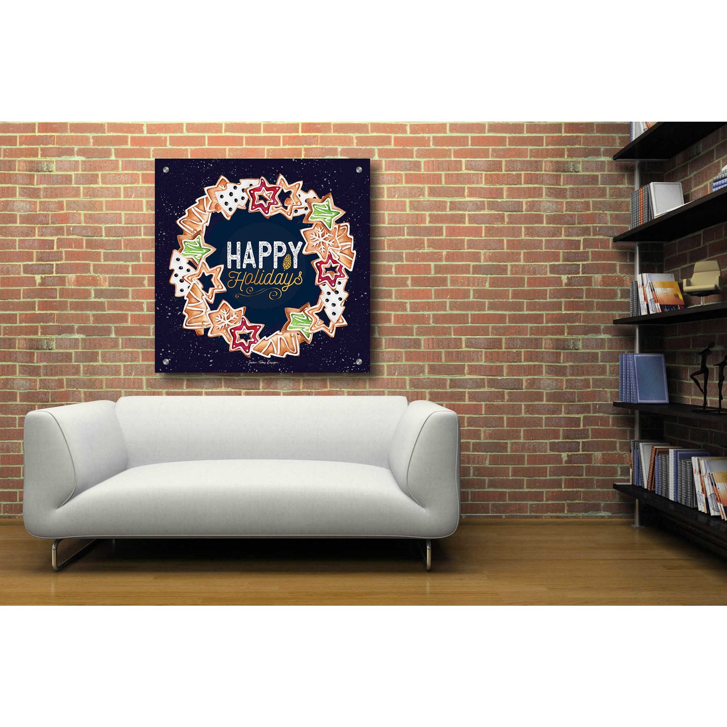 Epic Art 'Gingerbread Happy Holidays Wreath' by Seven Trees Design, Acrylic Glass Wall Art,36x36