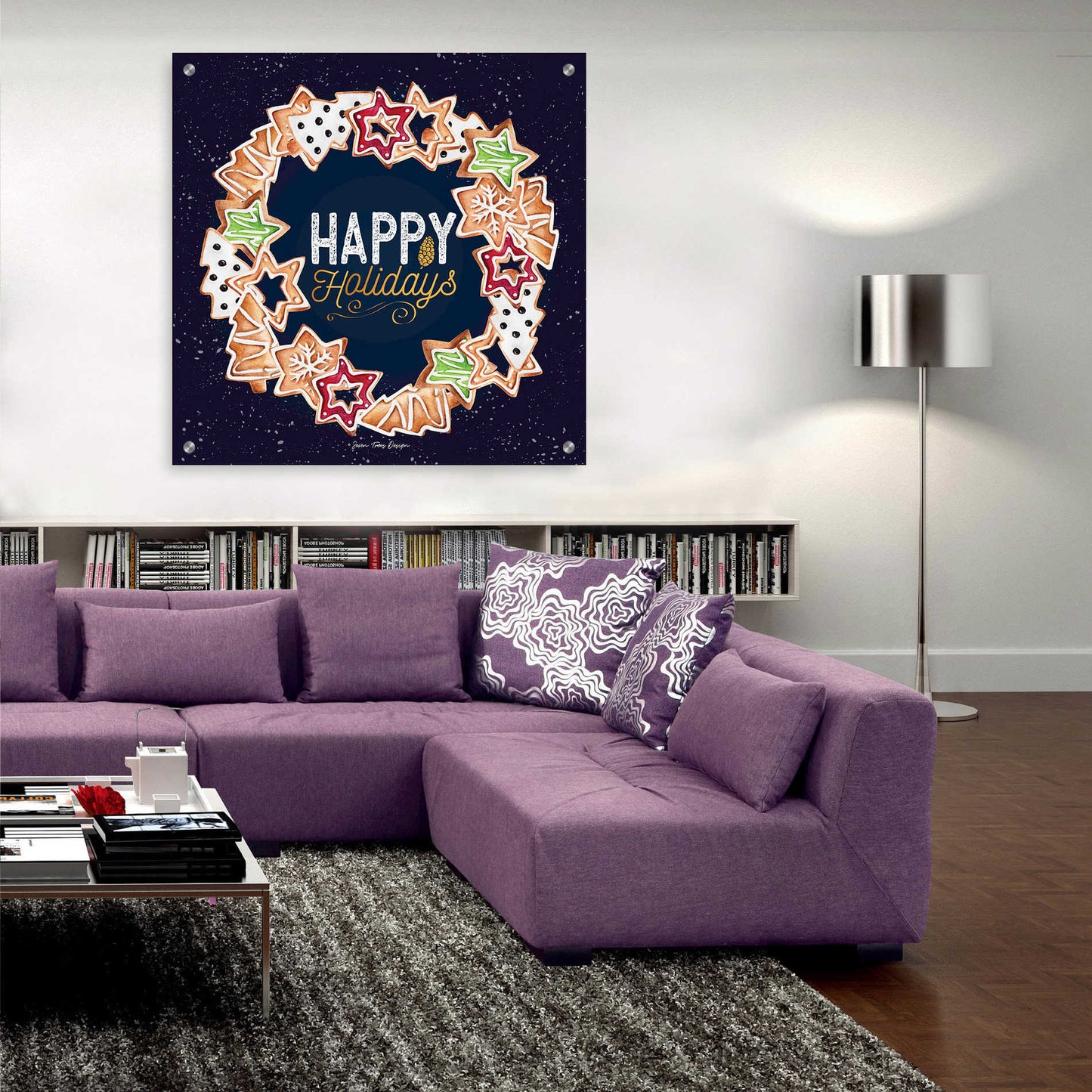 Epic Art 'Gingerbread Happy Holidays Wreath' by Seven Trees Design, Acrylic Glass Wall Art,36x36