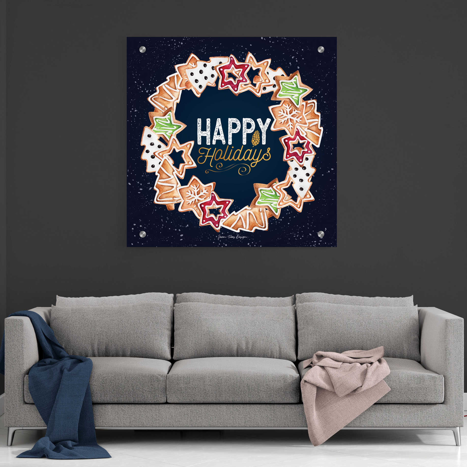 Epic Art 'Gingerbread Happy Holidays Wreath' by Seven Trees Design, Acrylic Glass Wall Art,36x36